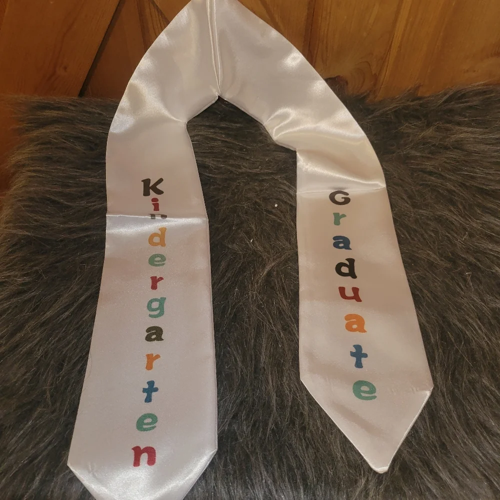 White Kindergarten Graduate Stole Multicolor Lettering